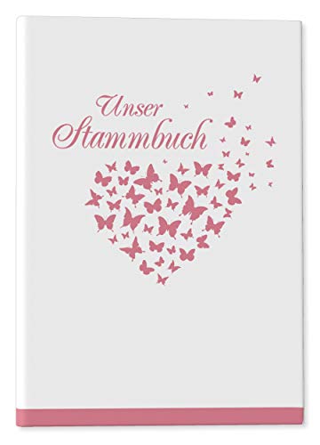 DeinWeddingshop Stammbuch der Familie - Familienstammbuch Hochzeit Standesamt - Butterfly Heart - Hardcover 16x21cm (rosé) von DeinWeddingshop