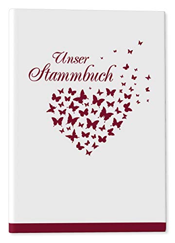 DeinWeddingshop Stammbuch der Familie - Familienstammbuch Hochzeit Standesamt - Butterfly Heart - Hardcover 16x21cm (weinrot) von DeinWeddingshop