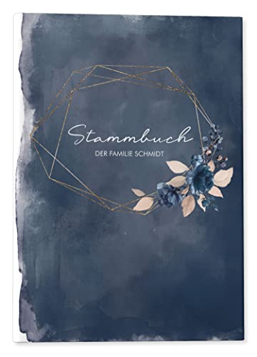 DeinWeddingshop Stammbuch der Familie - Familienstammbuch Hochzeit Standesamt - Watercolor Breeze - Hardcover (Personalisiert, Blau, DIN A4) von DeinWeddingshop