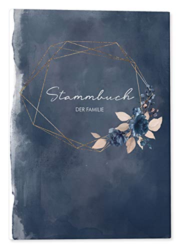 DeinWeddingshop Stammbuch der Familie - Familienstammbuch Hochzeit Standesamt - Watercolor Breeze - Hardcover (Personalisiert, Blau, 16x21cm) von DeinWeddingshop