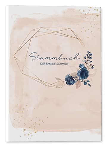 DeinWeddingshop Stammbuch der Familie - Familienstammbuch Hochzeit Standesamt - Watercolor Breeze - Hardcover (Personalisiert, Rosé, DIN A4) von DeinWeddingshop