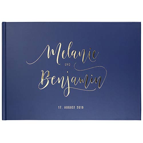 Edles Gästebuch mit Fragen und Einleitungstext, 104 Seiten für Hochzeit - hochwertiges Papier, Hardcover mit Roségold, Deluxe, DIN-A4 (Marineblau, Inhalt - blanko/weiße Seiten) von DeinWeddingshop