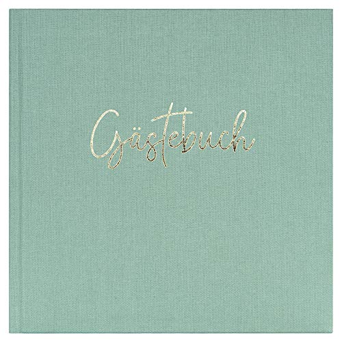 DeinWeddingshop Gästebuch Premium Buchbinder-Leinen, Leineneinband mit Prägung - Hardcover 21x21cm, 104 Seiten / 52 Blatt (Mint, Inhalt: mit Einleitung & Fragen) von DeinWeddingshop