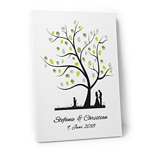 DeinWeddingshop Wedding Tree – Leinwand zur Hochzeit – PERSONALISIERT – Fingerabdruckbaum, Gästebuch – Baum 1 (30 x 40 cm, Leinwand auf Keilrahmen) von DeinWeddingshop