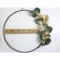 Moderner Trockenblumenkranz Lieblingsplatz Mit Anker Und Eukalyptus, Flower Hoop Loop, Metallring Personalisierbar von DeinWohnLiebling