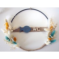 Trockenblumenkranz Türschild Wc Mit Fisch, Flower Hoop Loop, Metallring, Wohnaccessoire Für Zu Hause von DeinWohnLiebling