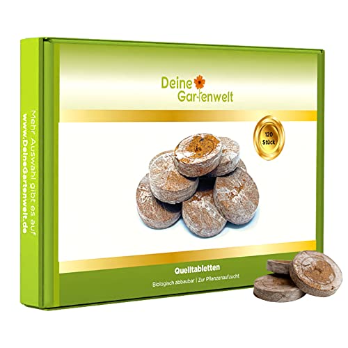 Quelltabletten 120x Kokos-Torf Quelltabs - Anzuchttabs für Stecklinge - ausgewogene Mischung von Weißtorf und Kokosfasern von Deine Gartenwelt
