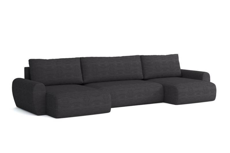 Deine Möbel 24 Big-Sofa HEIDI U 397 cm breit Ecksofa Sofa Wohnzimmer U-Couch Cord Samt, Grau Beige Dunkelgrau Anthrazit Graphit Schwarz Hellgrau 3 Teile, mit Bettkasten Stauraum Bettfunktion Schlaffunktion von Deine Möbel 24