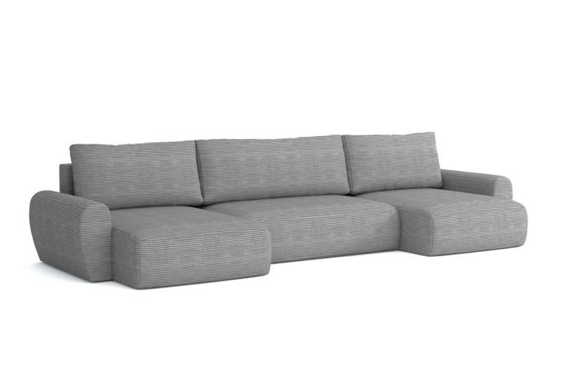 Deine Möbel 24 Big-Sofa HEIDI U 397 cm breit Ecksofa Sofa Wohnzimmer U-Couch Cord Samt, Grau Beige Dunkelgrau Anthrazit Graphit Schwarz Hellgrau 3 Teile, mit Bettkasten Stauraum Bettfunktion Schlaffunktion von Deine Möbel 24