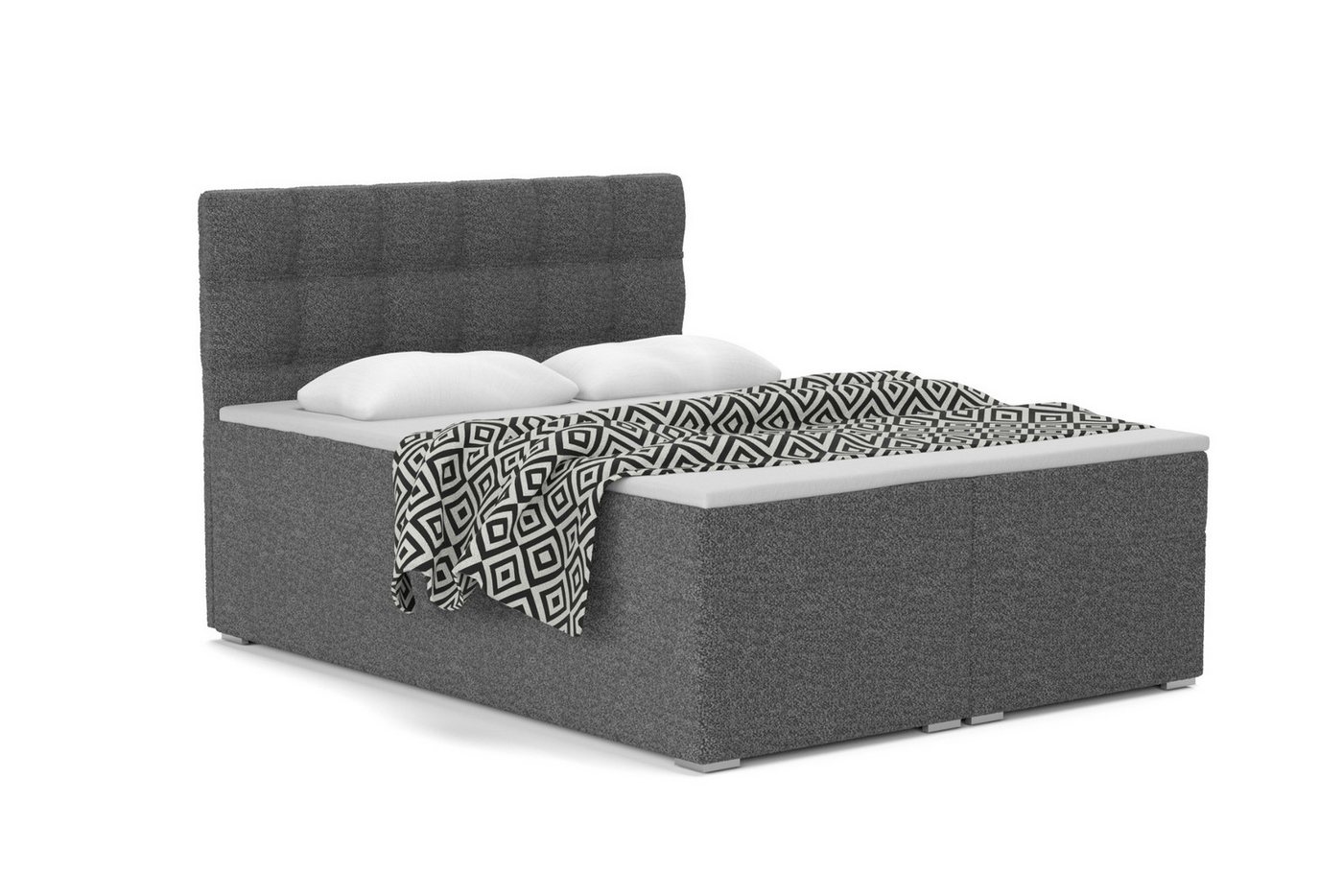 Deine Möbel 24 Boxspringbett ABI Boxbett Polsterbett Komplettbett Bonellfederkernmatratzen H3 (Creme Beige Hellgrau Grau Dunkelgrau Graphit, 3-St., inkl. Bettkasten Topper Matratzen H3 H4), Boxbett Boucle 120x200 140x200 160x200 180x200 200x200 von Deine Möbel 24