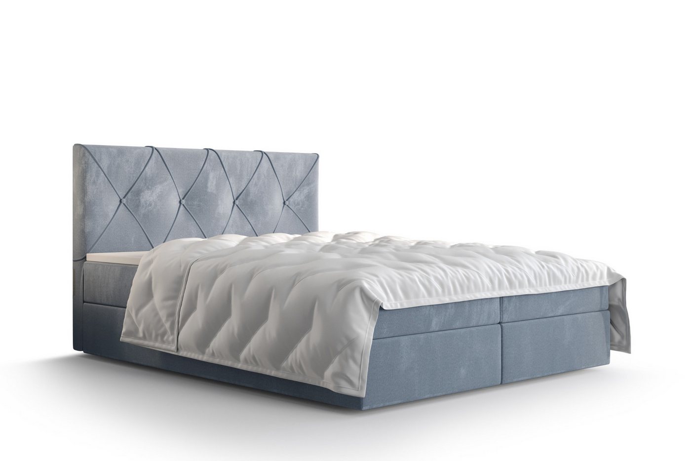 Deine Möbel 24 Boxspringbett ALIA in Velours Boxbett Schlafzimmerbett Ehebett (Boxspringbett, 1-St., Boxspringbett mit Kopfteil und Bettkästen), wasserabweisender Veloursstoff MONOLITH von Deine Möbel 24
