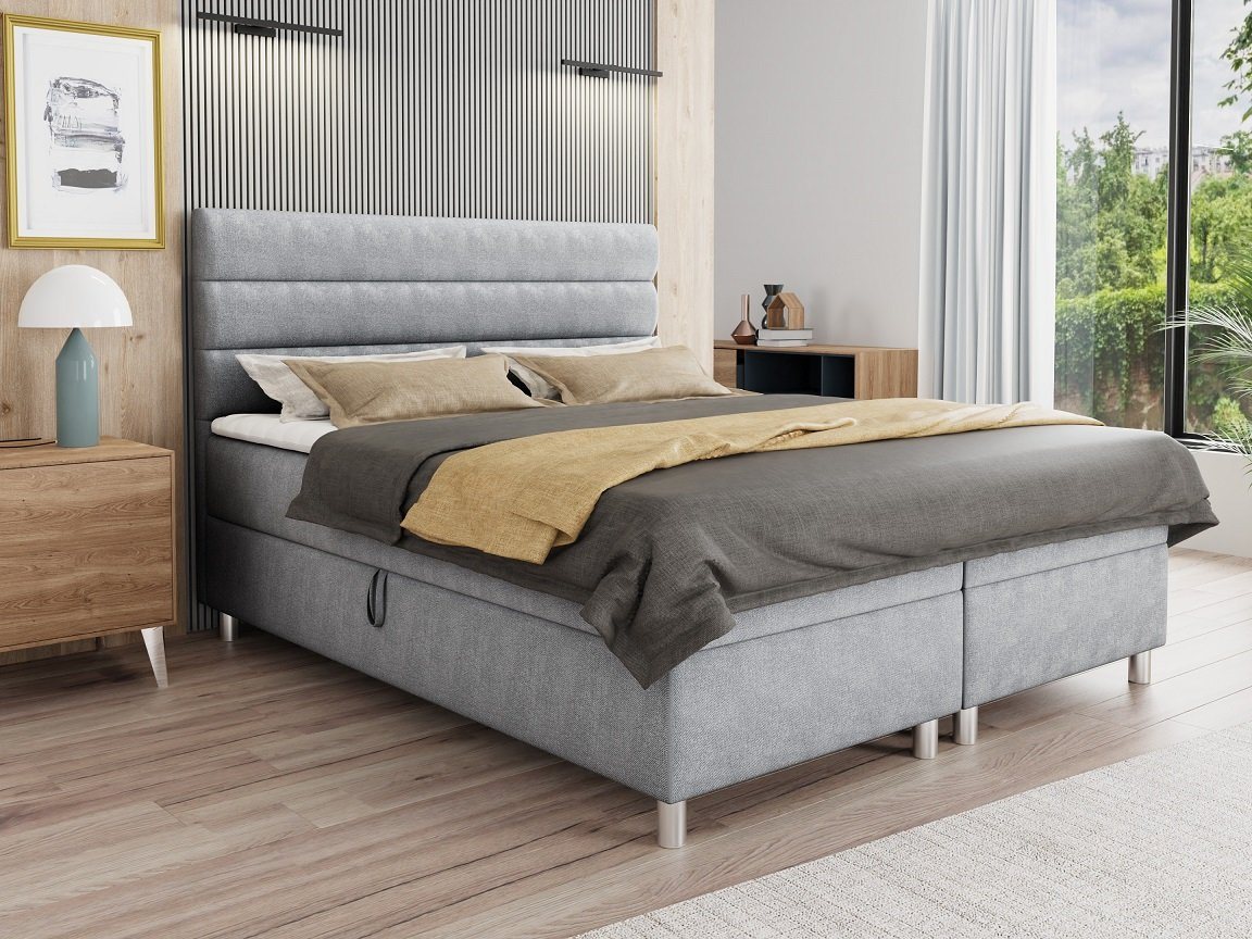 Deine Möbel 24 Boxspringbett ANGEL 120x200 140x200 160x200 180x200 200x200 (inkl. Bonellfederkernmatratzen H3 Taschenfederkernmatratzen H4 Matratzen H3 H4 zur Auswahl, Bett mit Matratzen, Topper und zwei Bettkästen), mit Topper und Bettkästen, Komplettbett Polsterbett Hotelbett von Deine Möbel 24