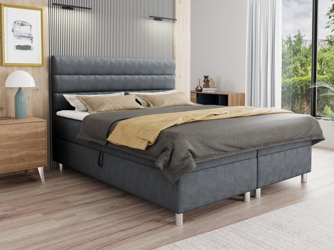 Deine Möbel 24 Boxspringbett ANGEL 120x200 140x200 160x200 180x200 200x200 (inkl. Bonellfederkernmatratzen H3 Taschenfederkernmatratzen H4 Matratzen H3 H4 zur Auswahl, Bett mit Matratzen, Topper und zwei Bettkästen), mit Topper und Bettkästen, Komplettbett Polsterbett Hotelbett von Deine Möbel 24