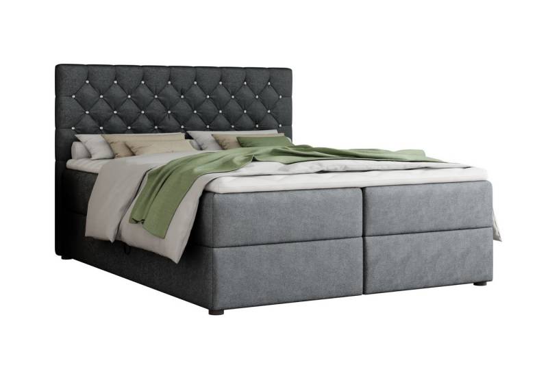 Deine Möbel 24 Boxspringbett BEST Boxbett Polsterbett Komplettbett Strasssteine Premium (3-St., inkl. Bonellfederkern-Matratzen H3 Matratzen H4 optional), 120x200 140x200 160x200 180x200 200x200 inkl. Topper Bettkasten von Deine Möbel 24