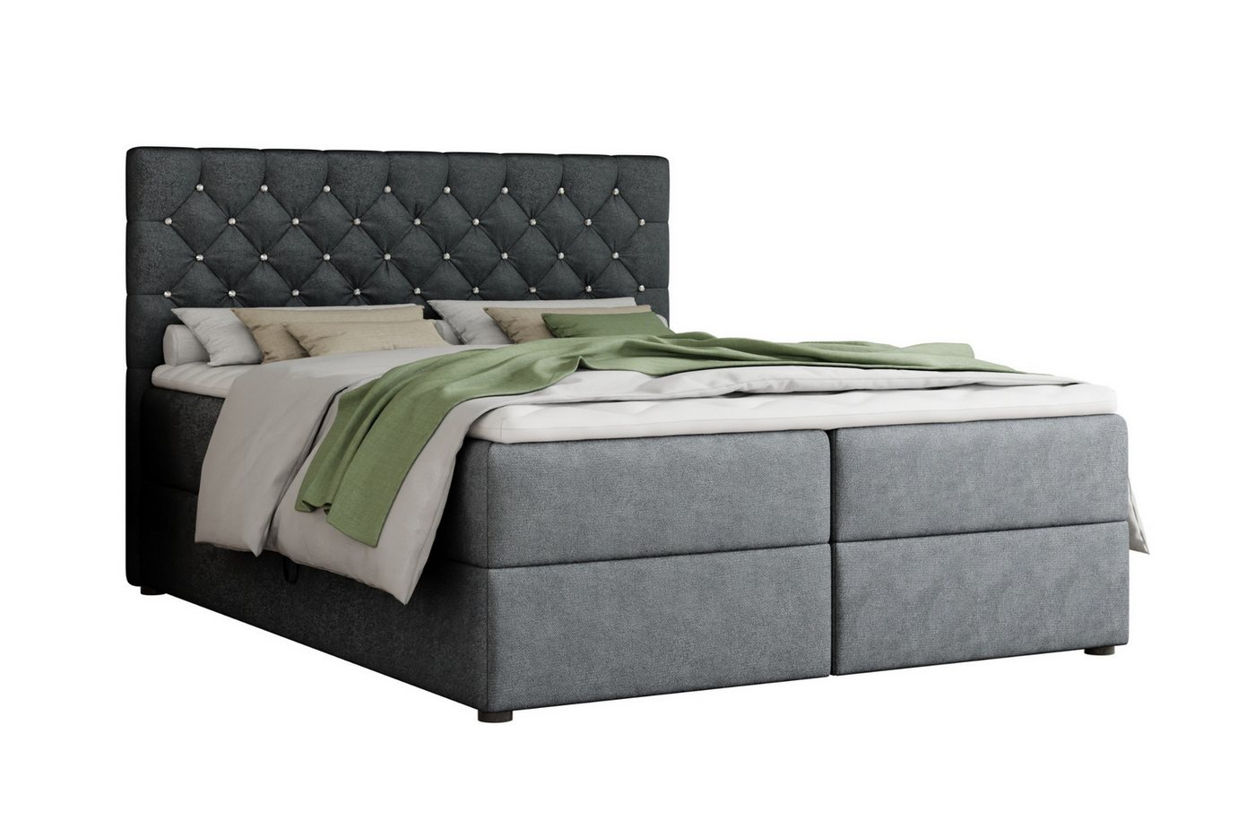 Deine Möbel 24 Boxspringbett BEST Boxbett Polsterbett Komplettbett Strasssteine Premium (3-St., inkl. Bonellfederkern-Matratzen H3 Matratzen H4 optional), 120x200 140x200 160x200 180x200 200x200 inkl. Topper Bettkasten von Deine Möbel 24
