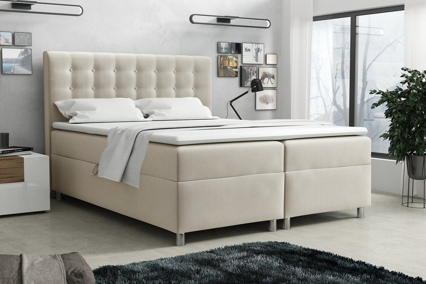 Deine Möbel 24 Boxspringbett BRILL Komplettbett inkl. Bonellfederkernmatratzen H3 (Polsterbett Matratzen H3 H4 zur Auswahl), inkl. Topper und Bettkästen, 120x200 140x200 160x200 180x200 200x200 von Deine Möbel 24