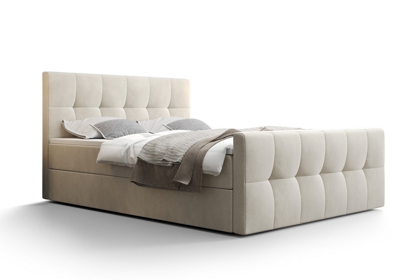 Deine Möbel 24 Boxspringbett BROOKLYN in Velours Boxbett Schlafzimmerbett Ehebett (Boxspringbett, 1-St., Boxspringbett mit Kopfteil, Fußteil, Bettkästen und Topper), wasserabweisender Veloursstoff MONOLITH von Deine Möbel 24