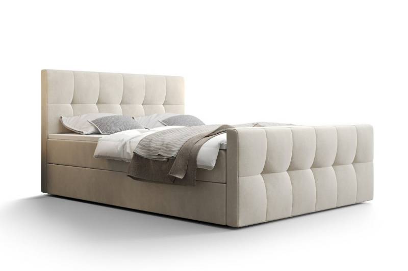 Deine Möbel 24 Boxspringbett BROOKLYN in Velours Boxbett Schlafzimmerbett Ehebett (Boxspringbett, 1-St., Boxspringbett mit Kopfteil, Fußteil, Bettkästen und Topper), wasserabweisender Veloursstoff MONOLITH von Deine Möbel 24
