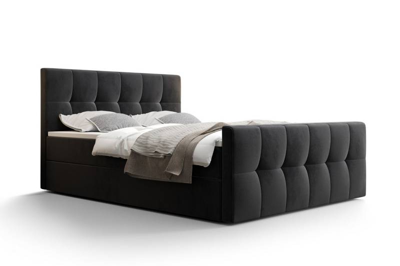 Deine Möbel 24 Boxspringbett BROOKLYN in Velours Boxbett Schlafzimmerbett Ehebett (Boxspringbett, 1-St., Boxspringbett mit Kopfteil, Fußteil, Bettkästen und Topper), wasserabweisender Veloursstoff MONOLITH von Deine Möbel 24
