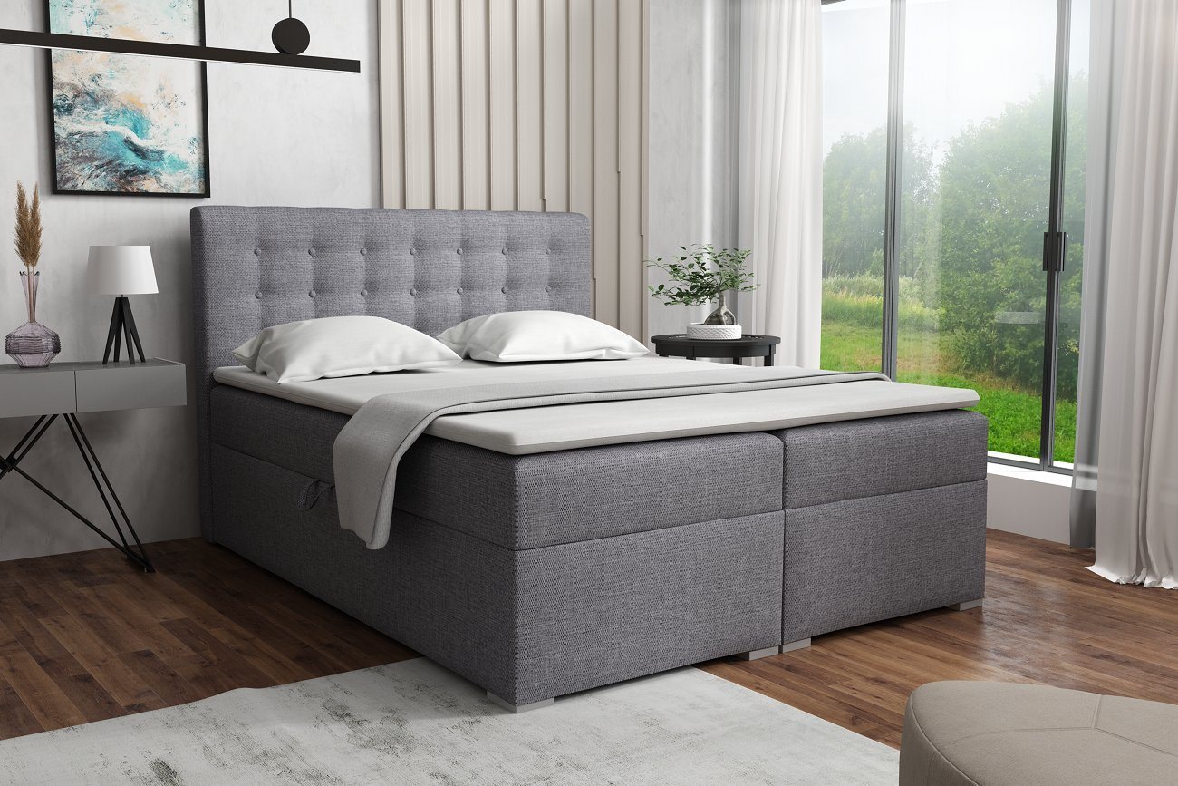 Deine Möbel 24 Boxspringbett CLAUDIA Komplettbett inkl. Bonellfederkernmatratzen H3 (Taschenfederkernmatratzen 7 Zonen H4 optional, Polsterbett Ehebett Bett mit Topper und Bettkästen, Matratzen H3 / H4), mit Topper, mit Bettkästen, 120x200 140x200 160x200 180x200 200x200 von Deine Möbel 24