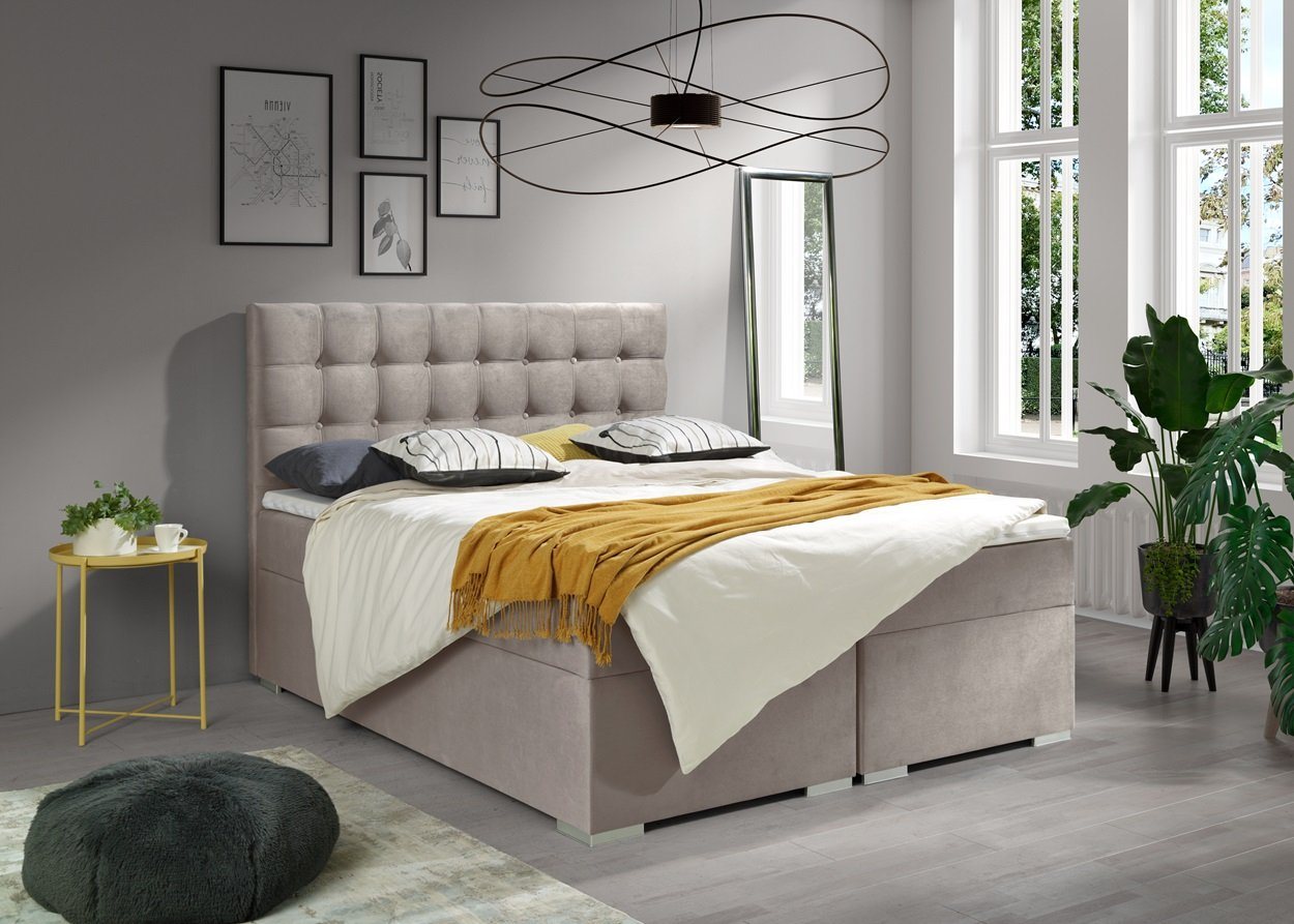 Deine Möbel 24 Boxspringbett CLAUDIA Komplettbett inkl. Bonellfederkernmatratzen H3 (Taschenfederkernmatratzen 7 Zonen H4 optional, Polsterbett Ehebett Bett mit Topper und Bettkästen, Matratzen H3 / H4), mit Topper, mit Bettkästen, 120x200 140x200 160x200 180x200 200x200 von Deine Möbel 24