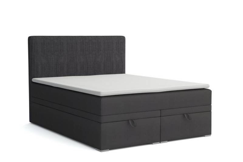 Deine Möbel 24 Boxspringbett DAGA Boxbett Polsterbett Komplettbett Bett mit einer Matratze H4 (Taschenfederkernmatratzen 7 Zonen H4 Grau Hellgrau Schwarz Anthrazit Beige Samt Velour, 3-St., Taschen-federkernmatratze 7 Zonen H4 PREMIUM Bett), inkl Topper, Bettkasten 120x200 140x200 160x200 180x200 200x200 von Deine Möbel 24