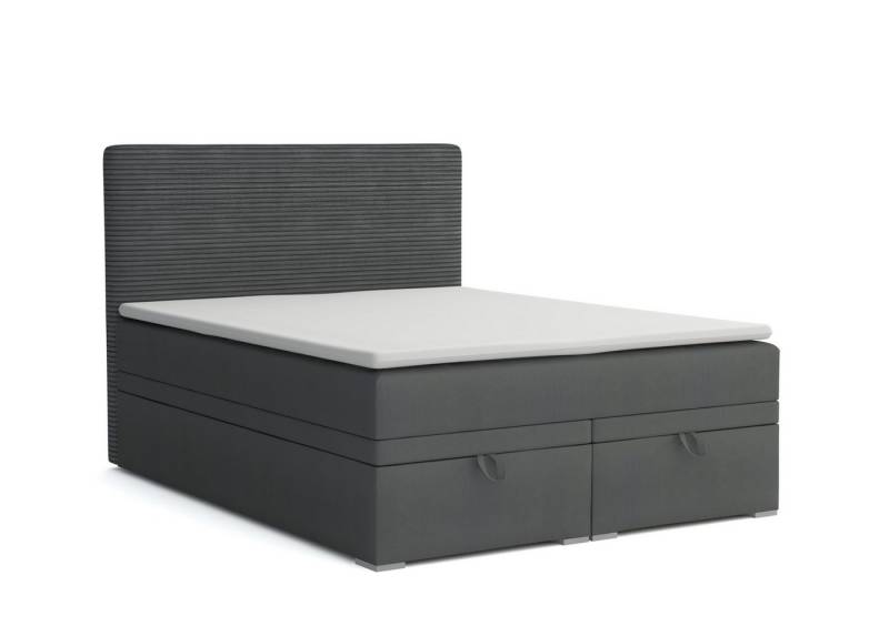 Deine Möbel 24 Boxspringbett DARO Boxbett Polsterbett Komplettbett Bett mit einer Matratze H4 (Taschenfederkernmatratzen 7 Zonen H4 Grau Hellgrau Schwarz Anthrazit Beige Samt Velour, 2-St., Taschen-federkernmatratze 7 Zonen H4 PREMIUM Bett), inkl Topper, Bettkasten 120x200 140x200 160x200 180x200 200x200 von Deine Möbel 24