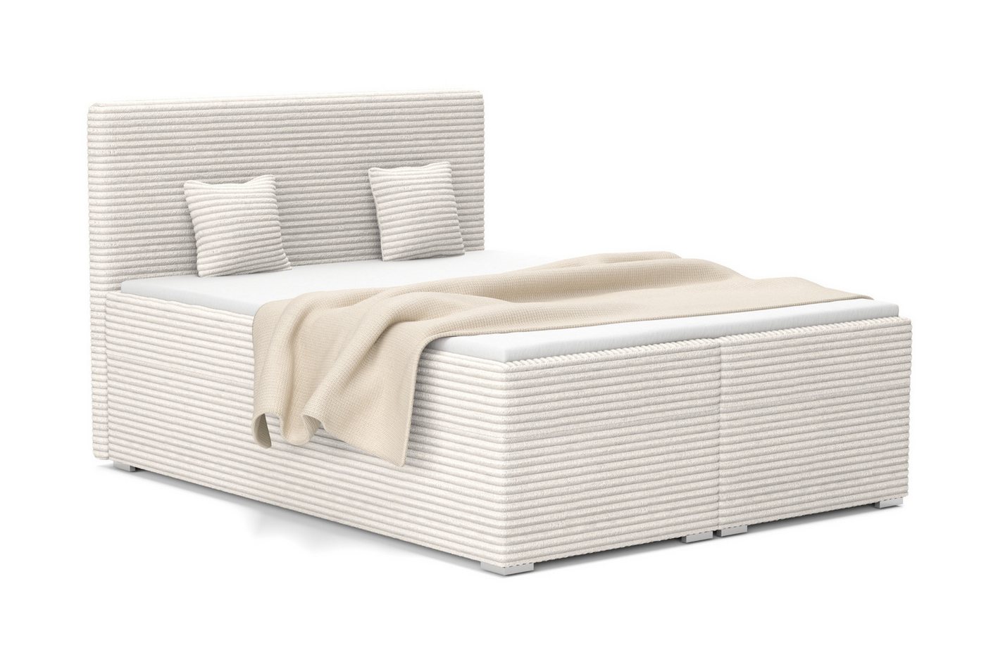 Deine Möbel 24 Boxspringbett DUBAI Boxbett in 120x200 140x200 160x200 180x200 200x200 cm (Doppelbett inkl. Bettkasten, Topper, Matratzen H3 oder H4, 1-St., Farben: Creme, Ecru, Beige, Hellgrau, Grau, Schwarz), Cordstoff TILIA, Stauraum, Bettkasten & Komfort von Deine Möbel 24