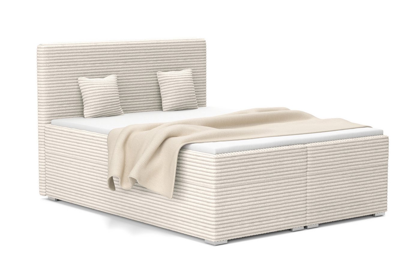 Deine Möbel 24 Boxspringbett DUBAI Boxbett in 120x200 140x200 160x200 180x200 200x200 cm (Doppelbett inkl. Bettkasten, Topper, Matratzen H3 oder H4, 1-St., Farben: Creme, Ecru, Beige, Hellgrau, Grau, Schwarz), Cordstoff TILIA, Stauraum, Bettkasten & Komfort von Deine Möbel 24