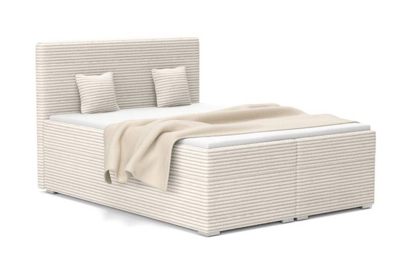 Deine Möbel 24 Boxspringbett DUBAI Boxbett in 120x200 140x200 160x200 180x200 200x200 cm (Doppelbett inkl. Bettkasten, Topper, Matratzen H3 oder H4, 1-St., Farben: Creme, Ecru, Beige, Hellgrau, Grau, Schwarz), Cordstoff TILIA, Stauraum, Bettkasten & Komfort von Deine Möbel 24