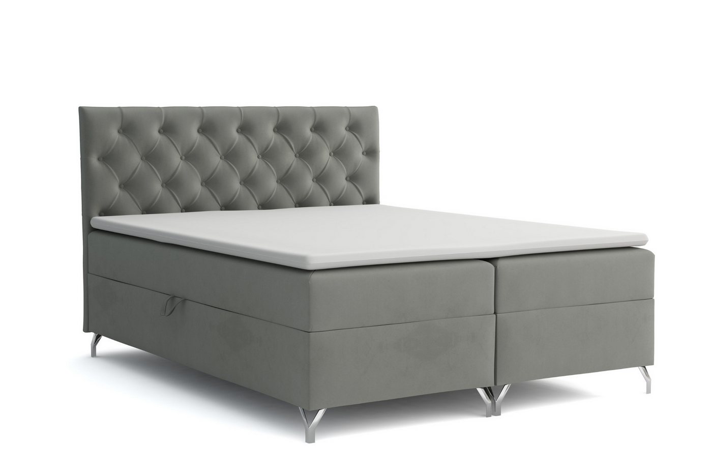 Deine Möbel 24 Boxspringbett GAVI Boxspring Komplettbett Polsterbett Bonellfederkernmatratzen H3 (Beige Grau Dunkelgrau Graphit Schwarz, 3-St., Velour Stoff 120x200 140x200 160x200 180x200 200x200), inkl. Bettkasten Topper Matratzen H3 von Deine Möbel 24