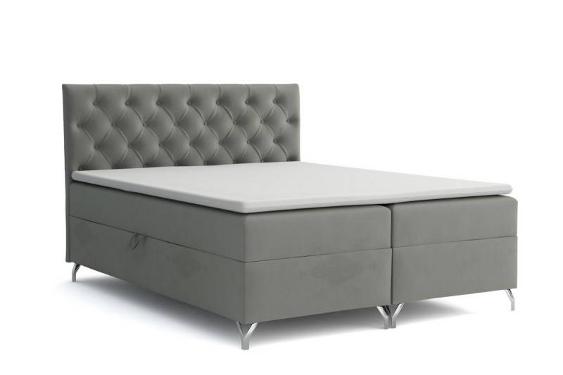 Deine Möbel 24 Boxspringbett GAVI Boxspring Komplettbett Polsterbett Bonellfederkernmatratzen H3 (Beige Grau Dunkelgrau Graphit Schwarz, 3-St., Velour Stoff 120x200 140x200 160x200 180x200 200x200), inkl. Bettkasten Topper Matratzen H3 von Deine Möbel 24