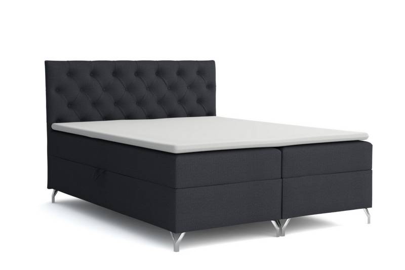 Deine Möbel 24 Boxspringbett GAVI Boxspring Komplettbett Polsterbett Bonellfederkernmatratzen H3 (Beige Grau Dunkelgrau Graphit Schwarz, 3-St., Velour Stoff 120x200 140x200 160x200 180x200 200x200), inkl. Bettkasten Topper Matratzen H3 von Deine Möbel 24
