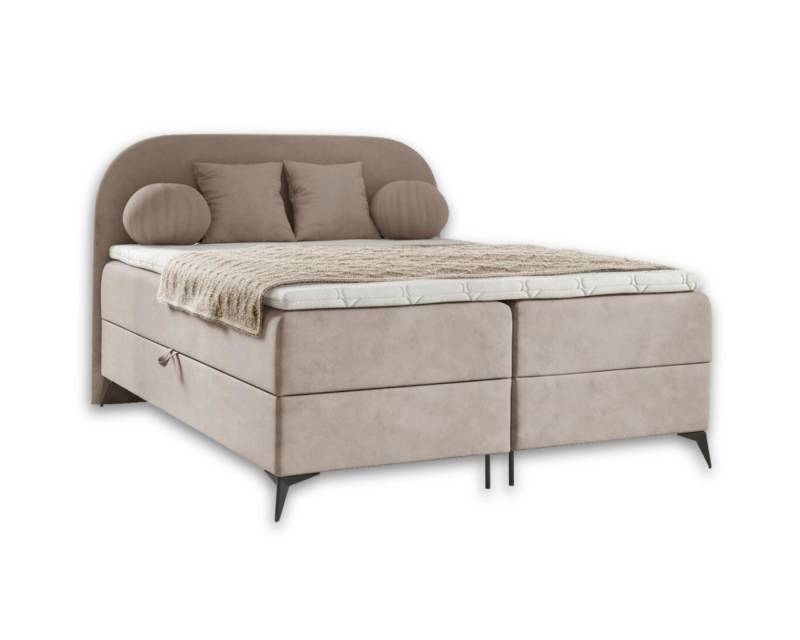 Deine Möbel 24 Boxspringbett JENNY Komplettbett Polsterbett Bett Bonellfederkernmatratzen H3 (Jugendbett Hotelbett Taschenfederkernmatratzen 7 Zonen H4 optional inkl. Kissen, 3-St., Ehebett Matratzen H3 / H4 Velours Samt Beige Grau Blau Türkis Braun), inkl Topper Bettkästen, 100x200 140x200 160x200 180x200 abgerundet von Deine Möbel 24
