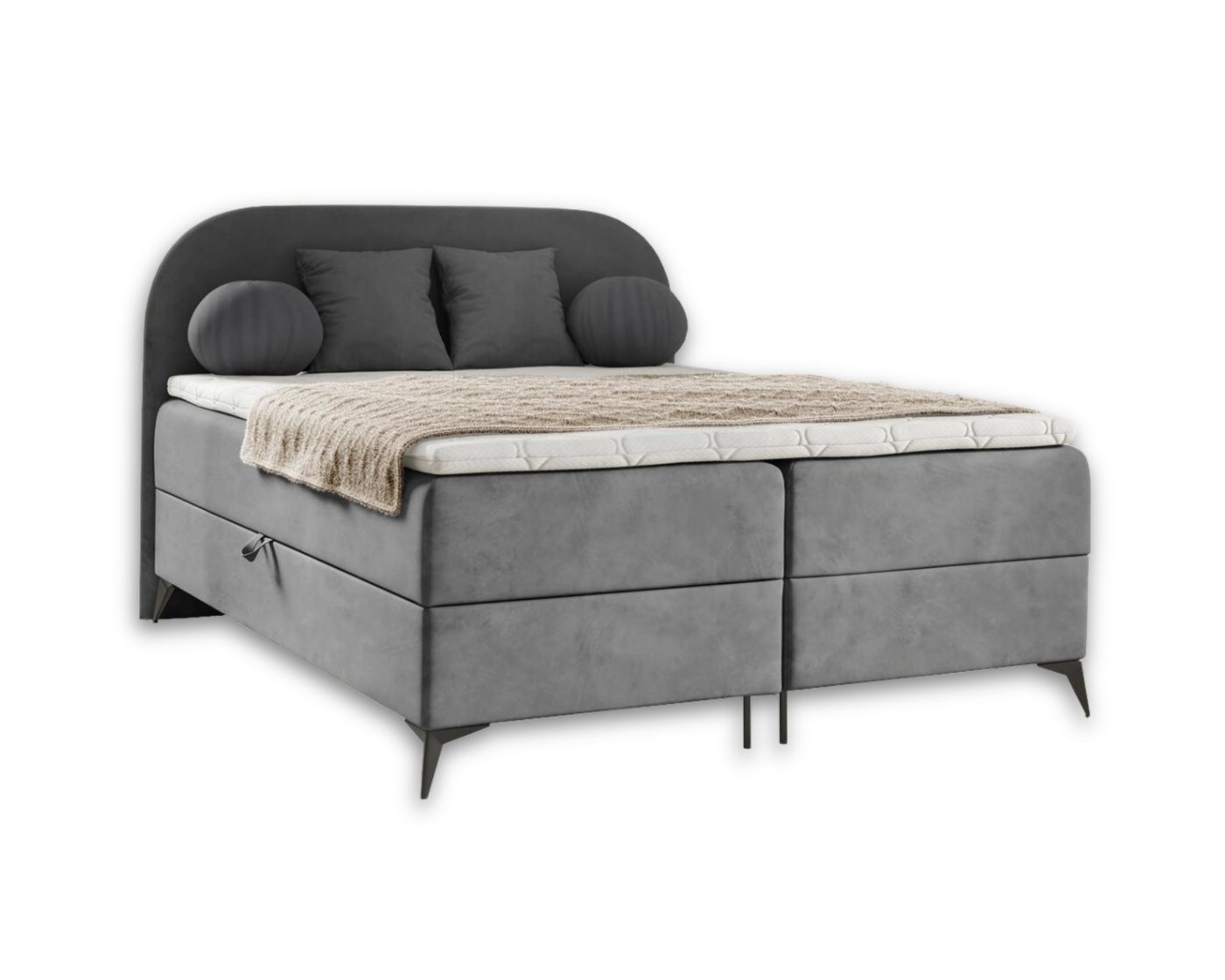 Deine Möbel 24 Boxspringbett JENNY Komplettbett Polsterbett Bett Bonellfederkernmatratzen H3 (Jugendbett Hotelbett Taschenfederkernmatratzen 7 Zonen H4 optional inkl. Kissen, 3-St., Ehebett Matratzen H3 / H4 Velours Samt Beige Grau Blau Türkis Braun), inkl Topper Bettkästen, 100x200 140x200 160x200 180x200 abgerundet von Deine Möbel 24