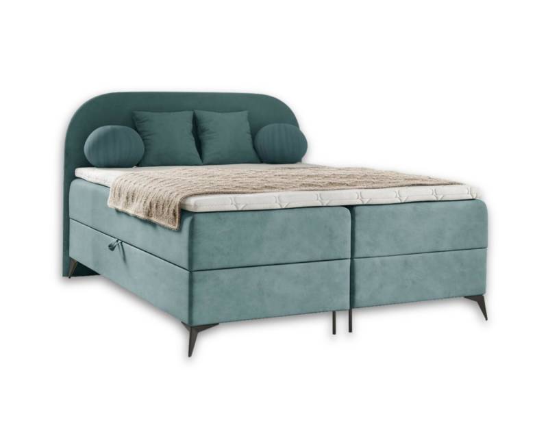 Deine Möbel 24 Boxspringbett JENNY Komplettbett Polsterbett Bett Bonellfederkernmatratzen H3 (Jugendbett Hotelbett Taschenfederkernmatratzen 7 Zonen H4 optional inkl. Kissen, 3-St., Ehebett Matratzen H3 / H4 Velours Samt Beige Grau Blau Türkis Braun), inkl Topper Bettkästen, 100x200 140x200 160x200 180x200 abgerundet von Deine Möbel 24