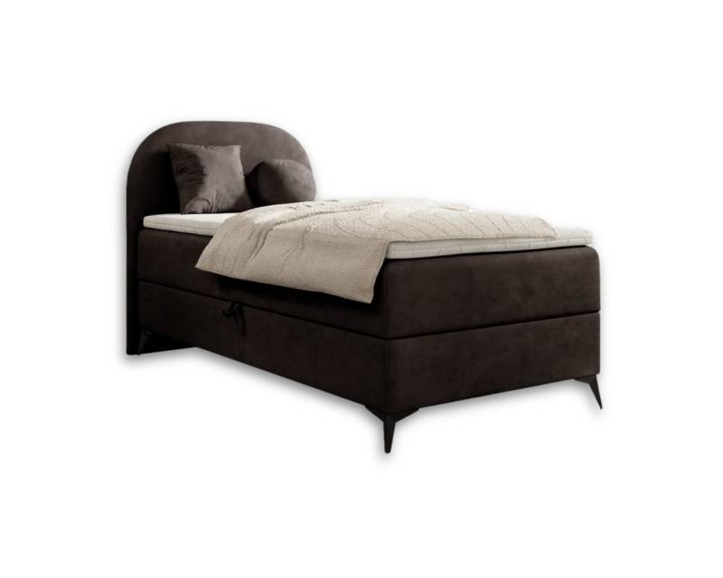 Deine Möbel 24 Boxspringbett JENNY MINI Komplettbett Polsterbett Bett Bonellfederkernmatratzen H3 (Jugendbett Hotelbett Taschenfederkernmatratzen 7 Zonen H4 optional, 2-St., Ehebett Matratzen H3 / H4 Velours Samt Beige Grau Türkis Braun), inkl Topper Bettkasten, 90x200 / 100x200 abgerundet von Deine Möbel 24