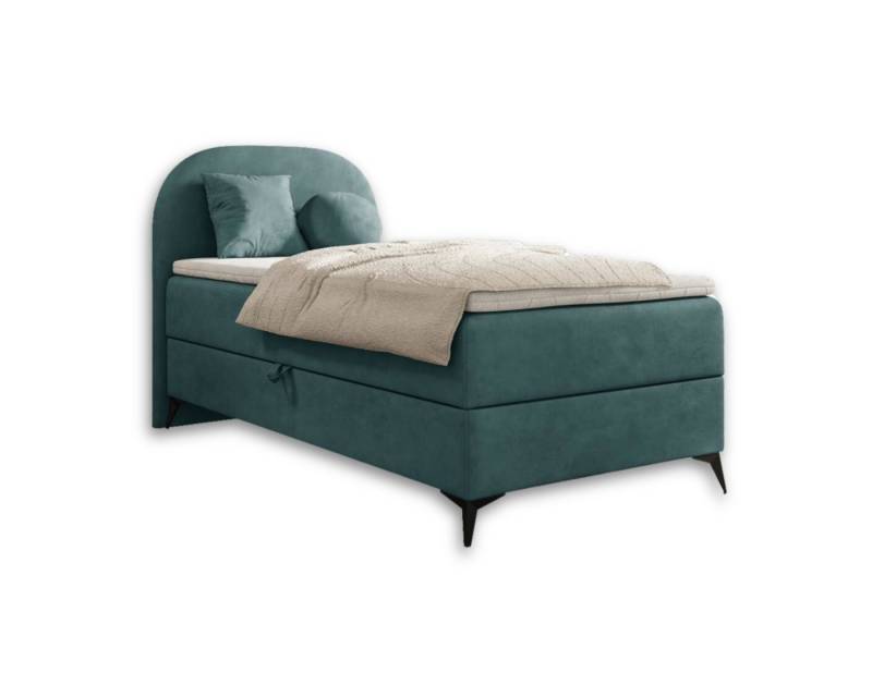 Deine Möbel 24 Boxspringbett JENNY MINI Komplettbett Polsterbett Bett Bonellfederkernmatratzen H3 (Jugendbett Hotelbett Taschenfederkernmatratzen 7 Zonen H4 optional, 2-St., Ehebett Matratzen H3 / H4 Velours Samt Beige Grau Türkis Braun), inkl Topper Bettkasten, 90x200 / 100x200 abgerundet von Deine Möbel 24