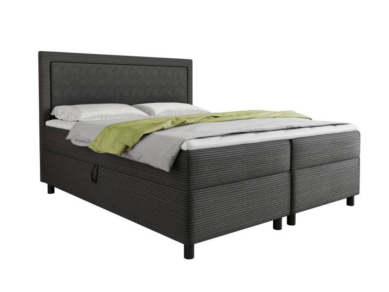 Deine Möbel 24 Boxspringbett LARS 120x200 140x200 160x200 180x200 200x200 cm (Bonell-Federkernmatratzen H3 Taschenfederkernmatratzen 7 Zonen H4, 3-St., Polsterbett Komplettbett Bett Schlafzimmer inkl. Topper), Beige Grau Graphit Anthrazit Schwarz Graphit Stauraum Bettkasten von Deine Möbel 24