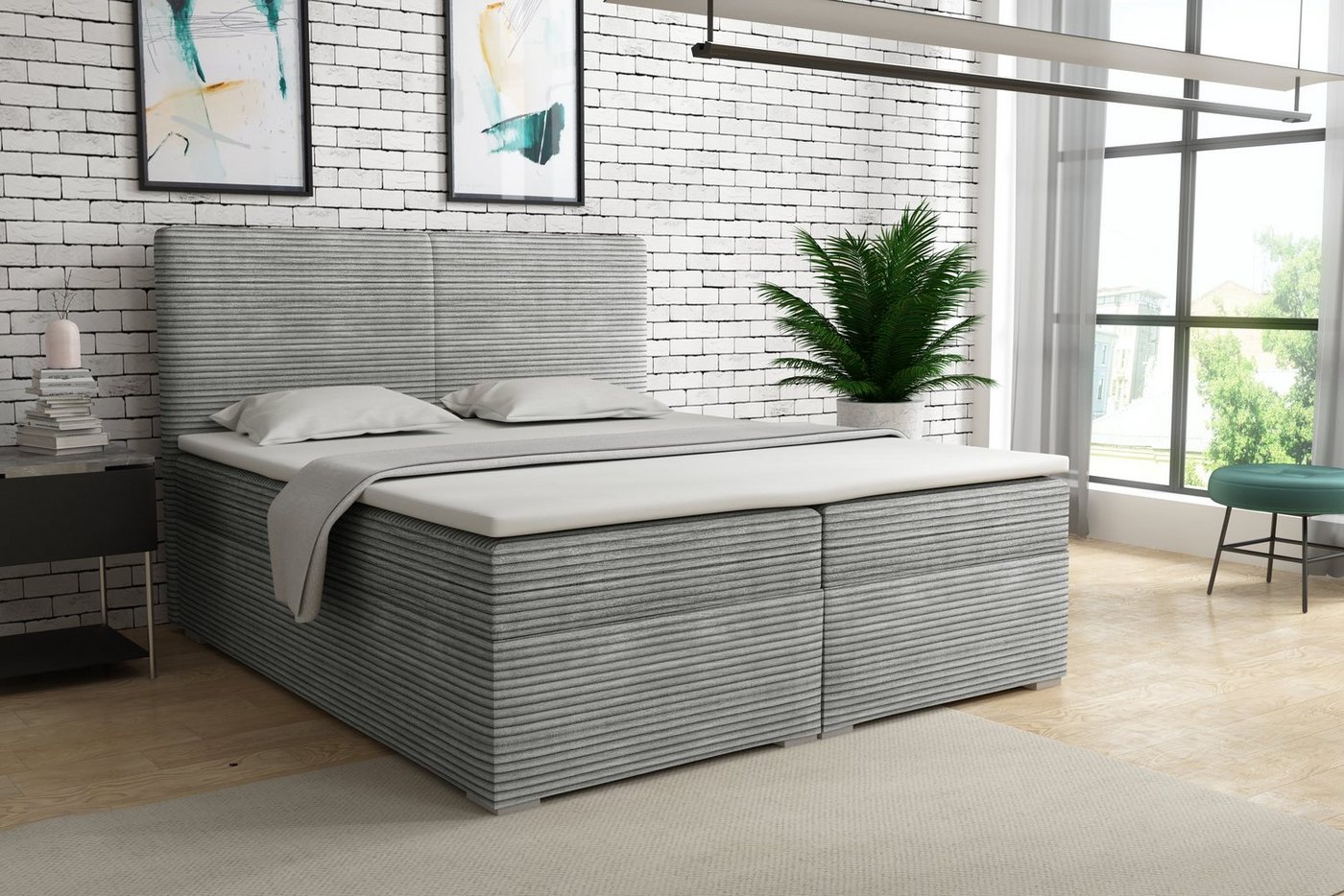 Deine Möbel 24 Boxspringbett LOFT III Boxspring Komplettbett Polsterbett Bonellfederkernmatratzen (ganz in Cord Cord-Samt, Boxbett Cord Cord-Samt 120x200 140x200 160x200 180x200 200x200), inkl. Bettkasten Topper Matratzen H3 H4 zur Ausawhl von Deine Möbel 24