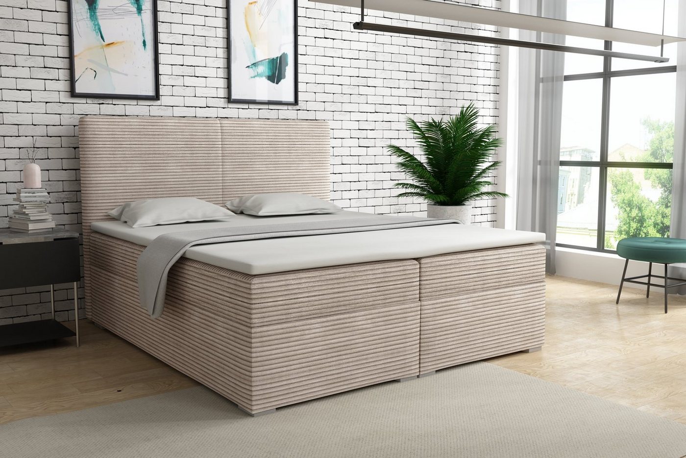 Deine Möbel 24 Boxspringbett LOFT III Boxspring Komplettbett Polsterbett Bonellfederkernmatratzen (ganz in Cord Cord-Samt, Boxbett Cord Cord-Samt 120x200 140x200 160x200 180x200 200x200), inkl. Bettkasten Topper Matratzen H3 H4 zur Ausawhl von Deine Möbel 24