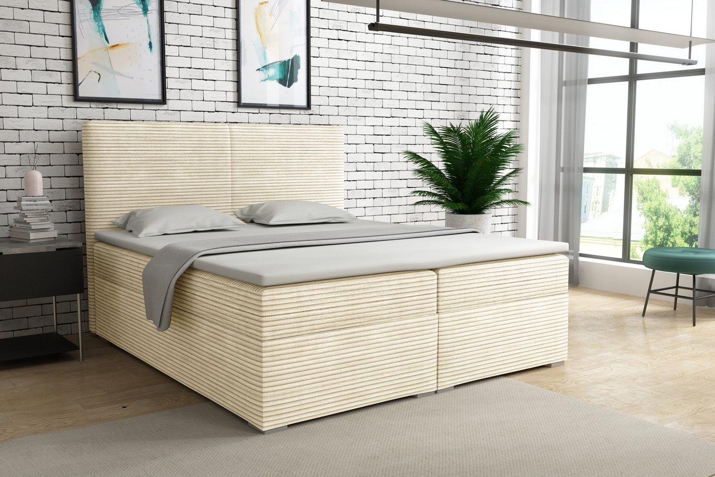 Deine Möbel 24 Boxspringbett LOFT III Boxspring Komplettbett Polsterbett Bonellfederkernmatratzen (ganz in Cord Cord-Samt, Boxbett Cord Cord-Samt 120x200 140x200 160x200 180x200 200x200), inkl. Bettkasten Topper Matratzen H3 H4 zur Ausawhl von Deine Möbel 24