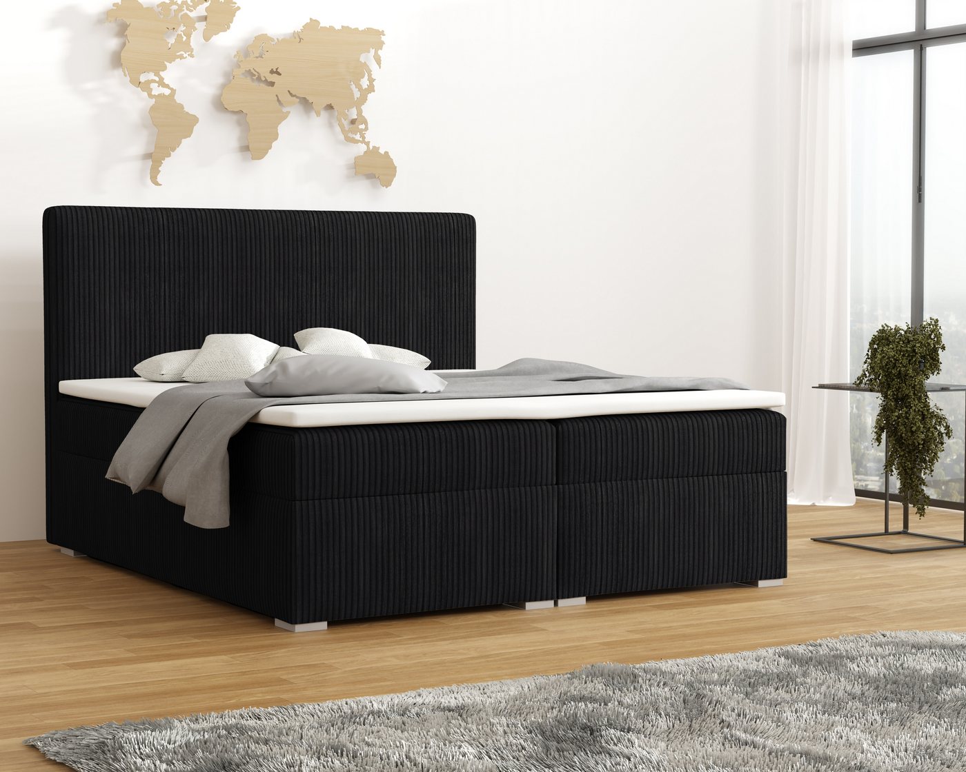 Deine Möbel 24 Boxspringbett LOFT IV Boxspring Komplettbett Polsterbett Bonellfederkernmatratzen (ganz in Cord Cord-Samt, Boxbett Cord Cord-Samt 120x200 140x200 160x200 180x200 200x200), inkl. Bettkasten Topper Matratzen H3 H4 zur Ausawhl von Deine Möbel 24