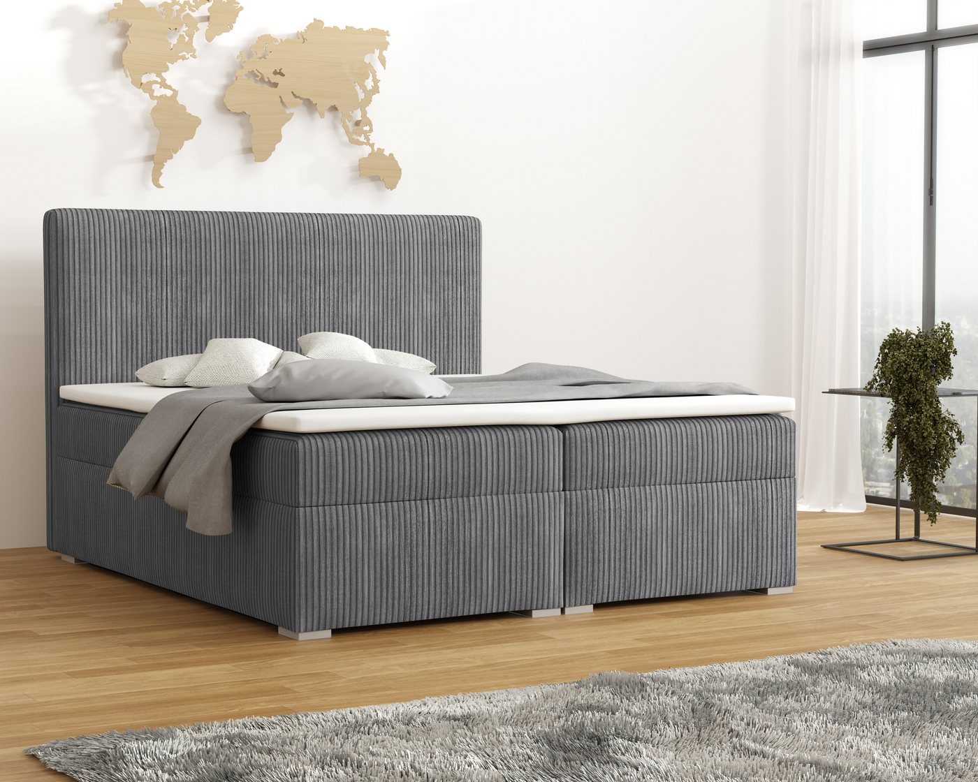 Deine Möbel 24 Boxspringbett LOFT IV Boxspring Komplettbett Polsterbett Bonellfederkernmatratzen (ganz in Cord Cord-Samt, Boxbett Cord Cord-Samt 120x200 140x200 160x200 180x200 200x200), inkl. Bettkasten Topper Matratzen H3 H4 zur Ausawhl von Deine Möbel 24