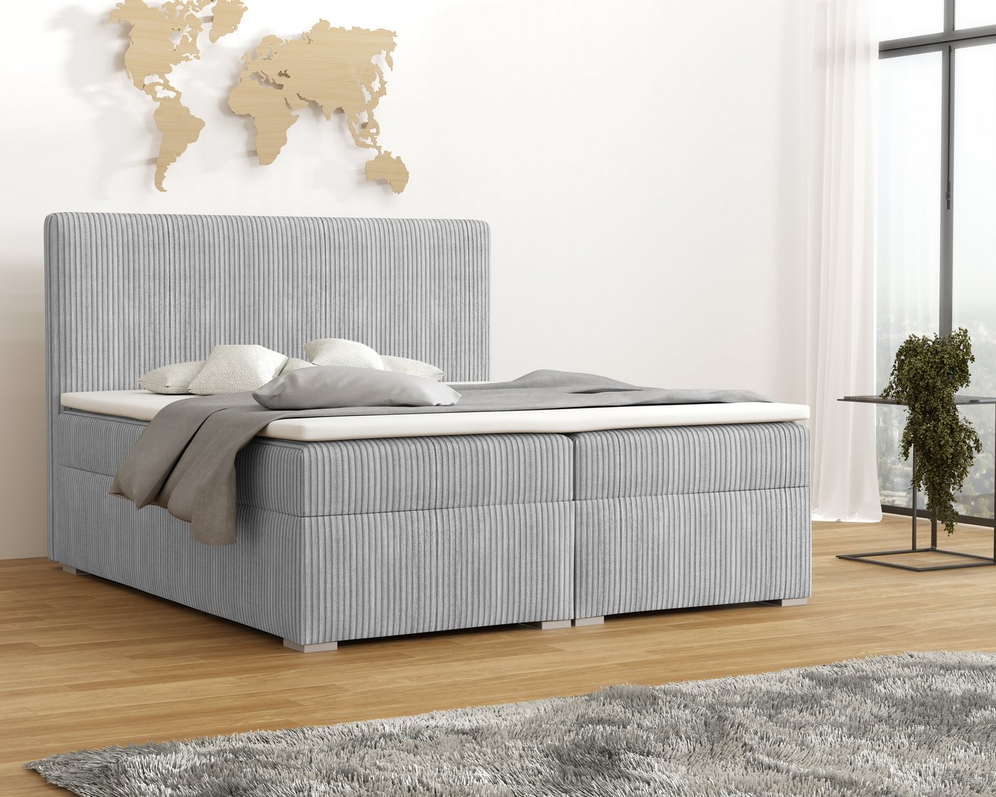 Deine Möbel 24 Boxspringbett LOFT IV Boxspring Komplettbett Polsterbett Bonellfederkernmatratzen (ganz in Cord Cord-Samt, Boxbett Cord Cord-Samt 120x200 140x200 160x200 180x200 200x200), inkl. Bettkasten Topper Matratzen H3 H4 zur Ausawhl von Deine Möbel 24