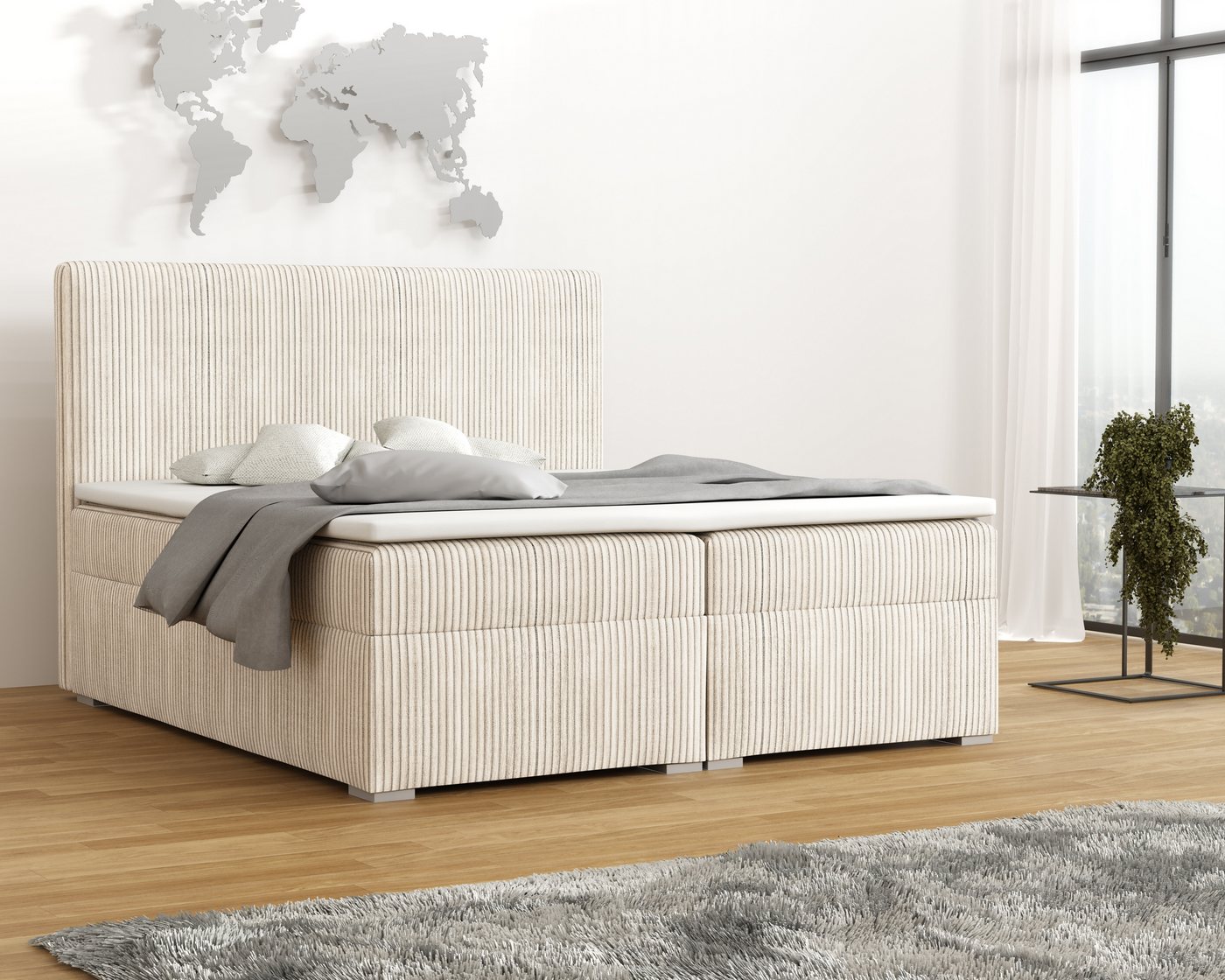 Deine Möbel 24 Boxspringbett LOFT IV Boxspring Komplettbett Polsterbett Bonellfederkernmatratzen (ganz in Cord Cord-Samt, Boxbett Cord Cord-Samt 120x200 140x200 160x200 180x200 200x200), inkl. Bettkasten Topper Matratzen H3 H4 zur Ausawhl von Deine Möbel 24