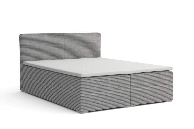 Deine Möbel 24 Boxspringbett LON III mit Bettkasten, Polsterbett mit Topper, Kompletbett (Boxbett mit Bonell-Federkern H3 oder Taschen-Federkernmatratzen H4, 1-St., Cord-Stoff Beige Creme Grau Dunkelgrau Graphit Schwarz), Größen: 140x200 160x200 180x200 200x200 von Deine Möbel 24