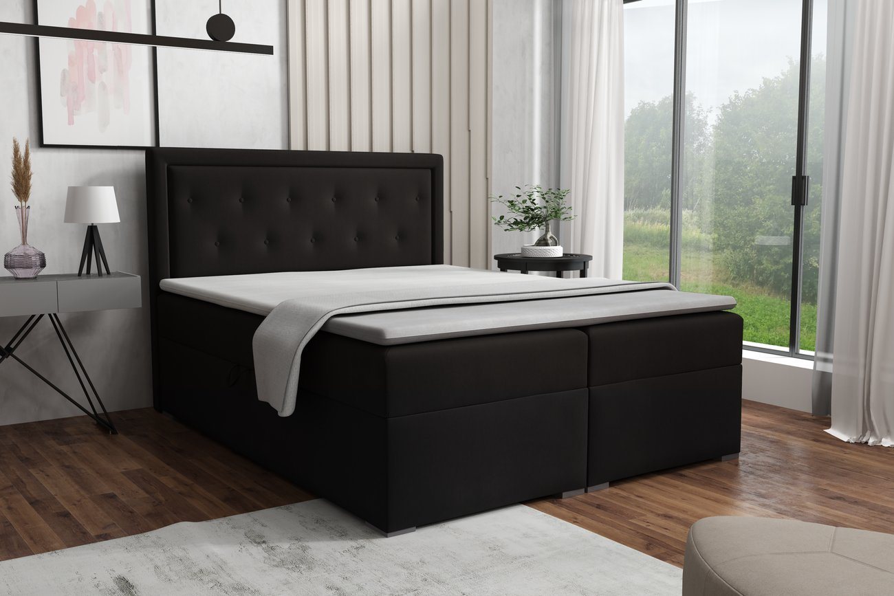 Deine Möbel 24 Boxspringbett PABLO Boxspring Komplettbett Polsterbett Bonellfederkernmatratzen H3 (120x200 140x200 160x200 180x200 200x200 Komplettbett Boxspring), inkl. Topper aus Kaltschaum inkl. Matratzen H3 / H4 zur Auswahl von Deine Möbel 24