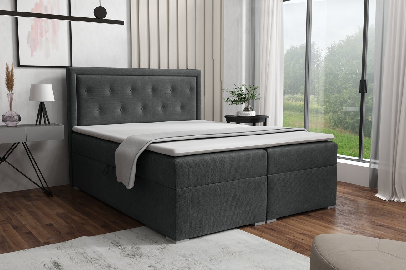 Deine Möbel 24 Boxspringbett PABLO Boxspring Komplettbett Polsterbett Bonellfederkernmatratzen H3 (120x200 140x200 160x200 180x200 200x200 Komplettbett Boxspring), inkl. Topper aus Kaltschaum inkl. Matratzen H3 / H4 zur Auswahl von Deine Möbel 24