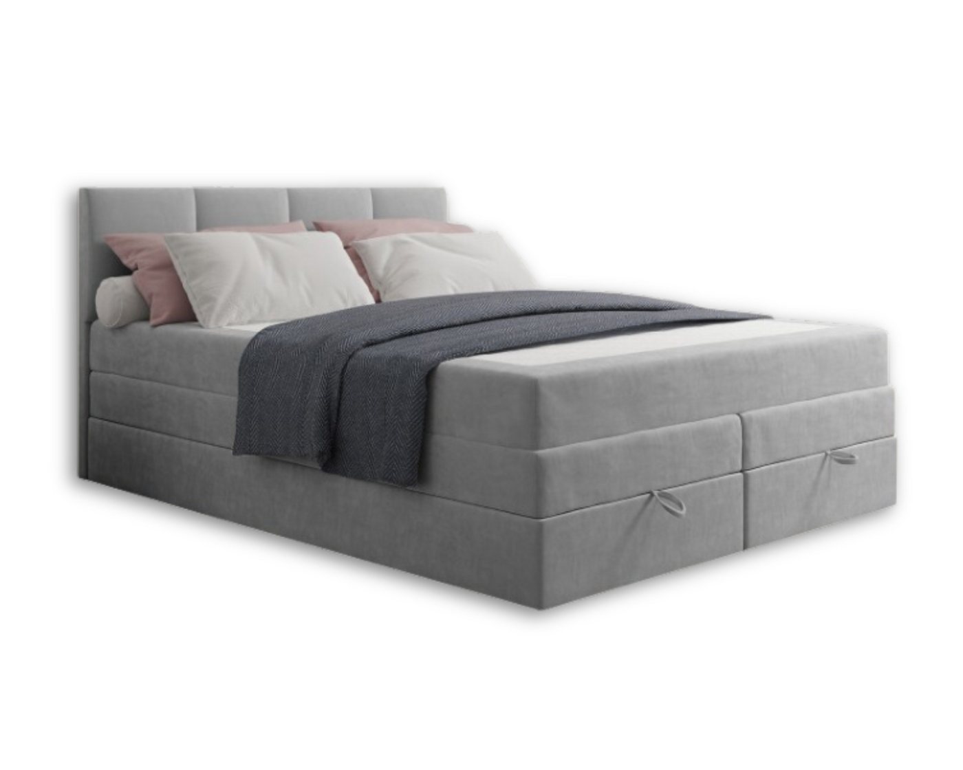 Deine Möbel 24 Boxspringbett PRADO Polsterbett Komplettbett in Velours H3+H3 inkl. Topper (Set Grau Hellgrau Schwarz Beige Dunkelgrau Anthrazit, 4-St., 2 Bonellfederkernmatratzen H3 + 1 Taschenfederkenmatratze H3/H3), 140x200 160x200 180x200 200x200 von Deine Möbel 24
